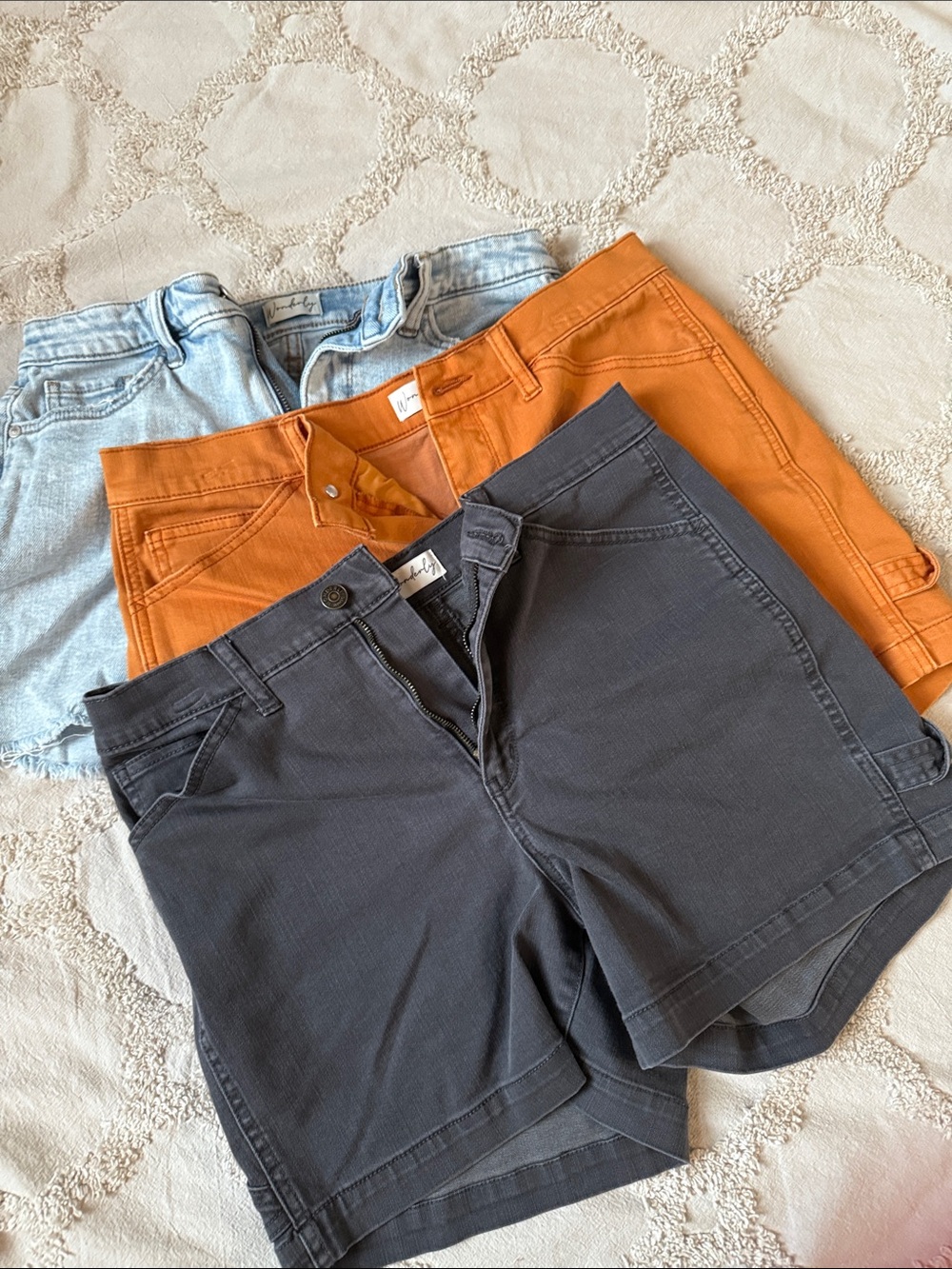 Wonderly Three-Pack Women's Shorts — Charcoal, Rust, Light Blue